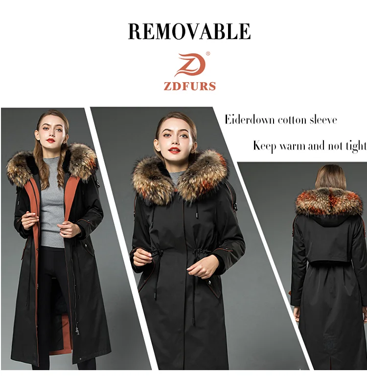 ZDFURS* Женская парка из меха кролика рекс с мехом енота с капюшоном зимний помпон из натурального меха длинная стильная ветрозащитная модная куртка