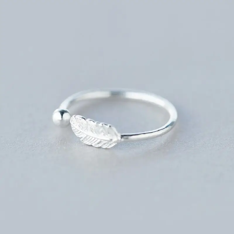 

Girl Daily Fashion Jewelry Cute 925 Sterling Silver Leaf Beaded Open Adjustable Cuff Rings Brithday Accessories Gifts