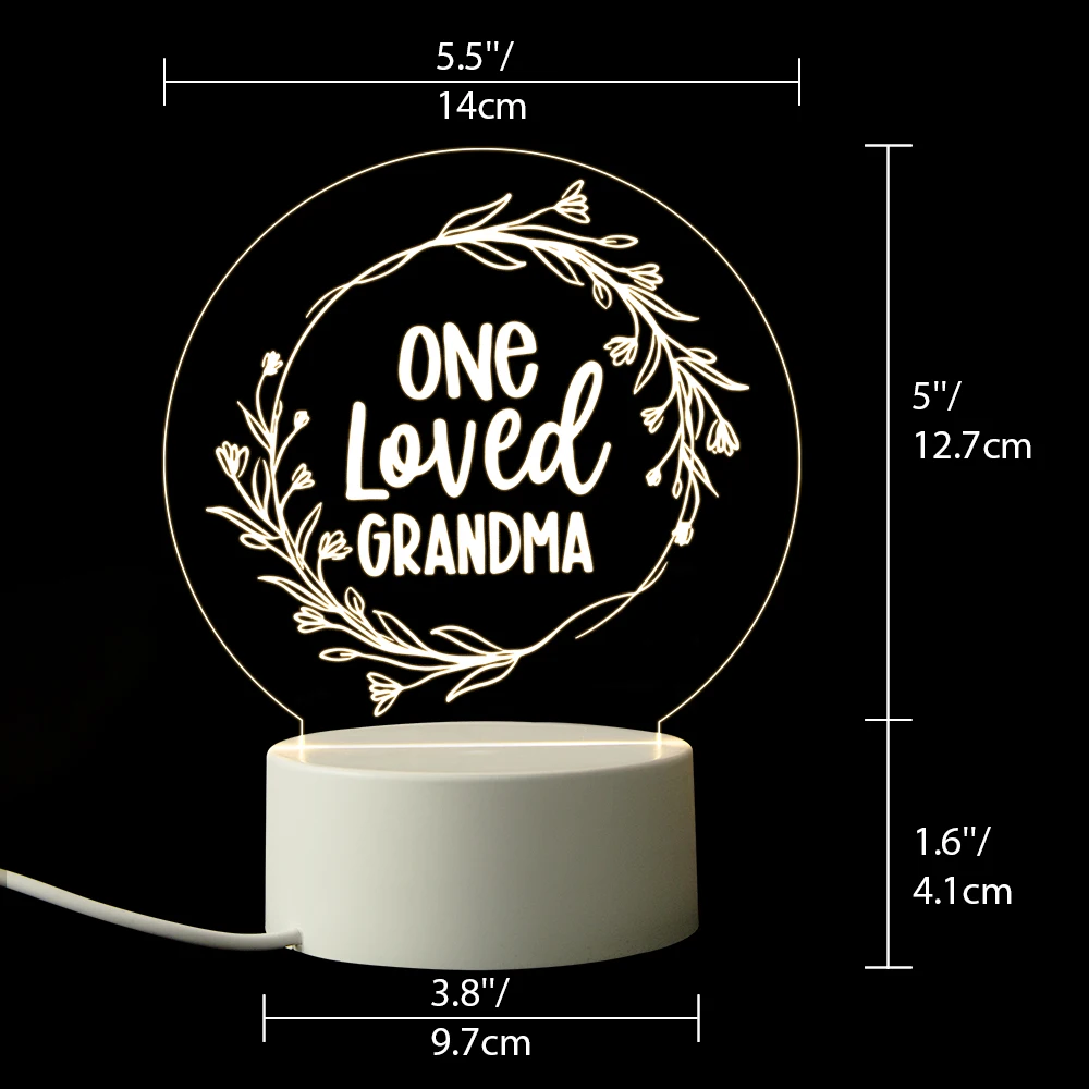 Grandma Gifts Night Light Personalized Engraved Acrylic USB 3D Night Lamp Christmas Thanksgiving  Birthday Gift for Grandmother bright night light