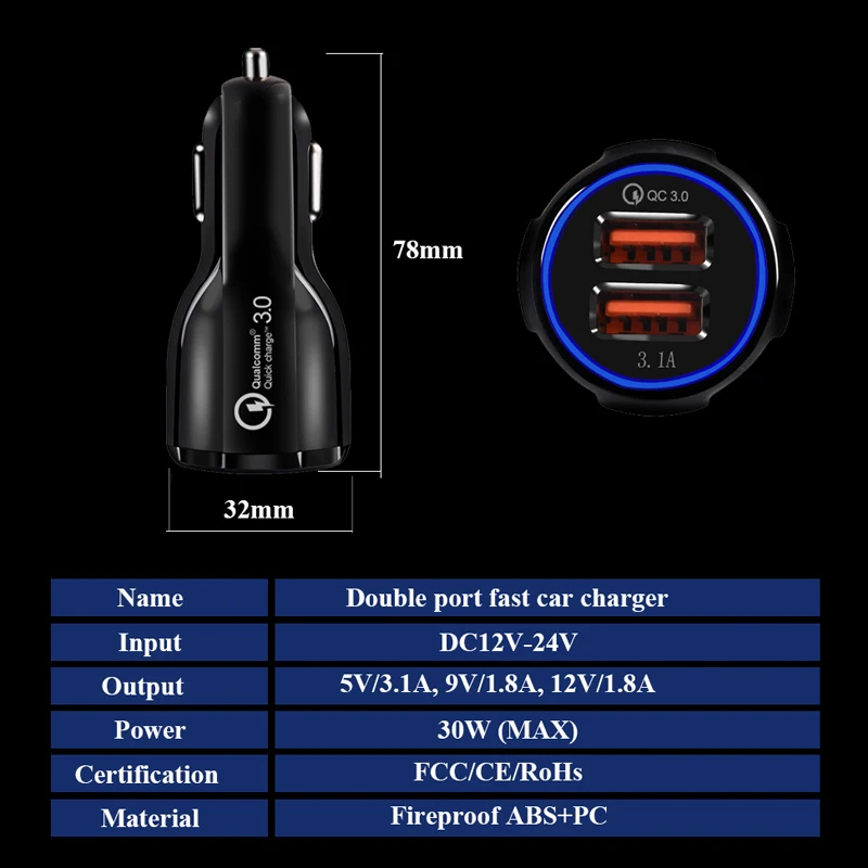 Быстрая зарядка 3,0 USB Автомобильное зарядное устройство для мобильного телефона в автомобиле для iPhone xiaomi samsung S10 vivo nex 3 Автомобильное зарядное устройство