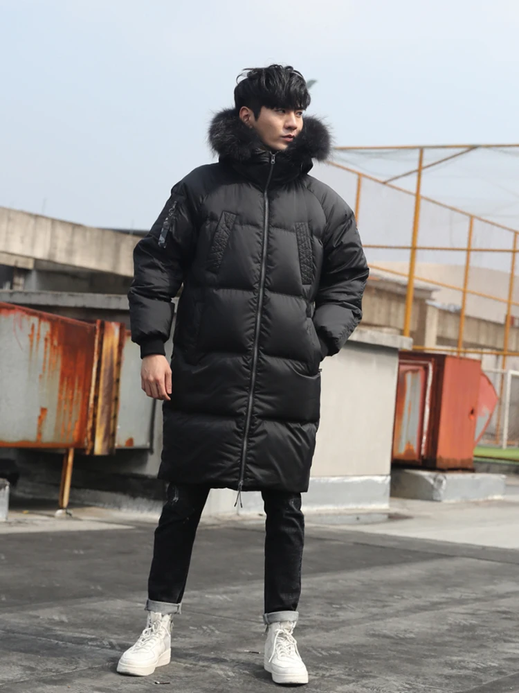 

winter jacket, thick warm long coat, 90% duck down, men's jacket with raccoon fur collar, Korean down Parka