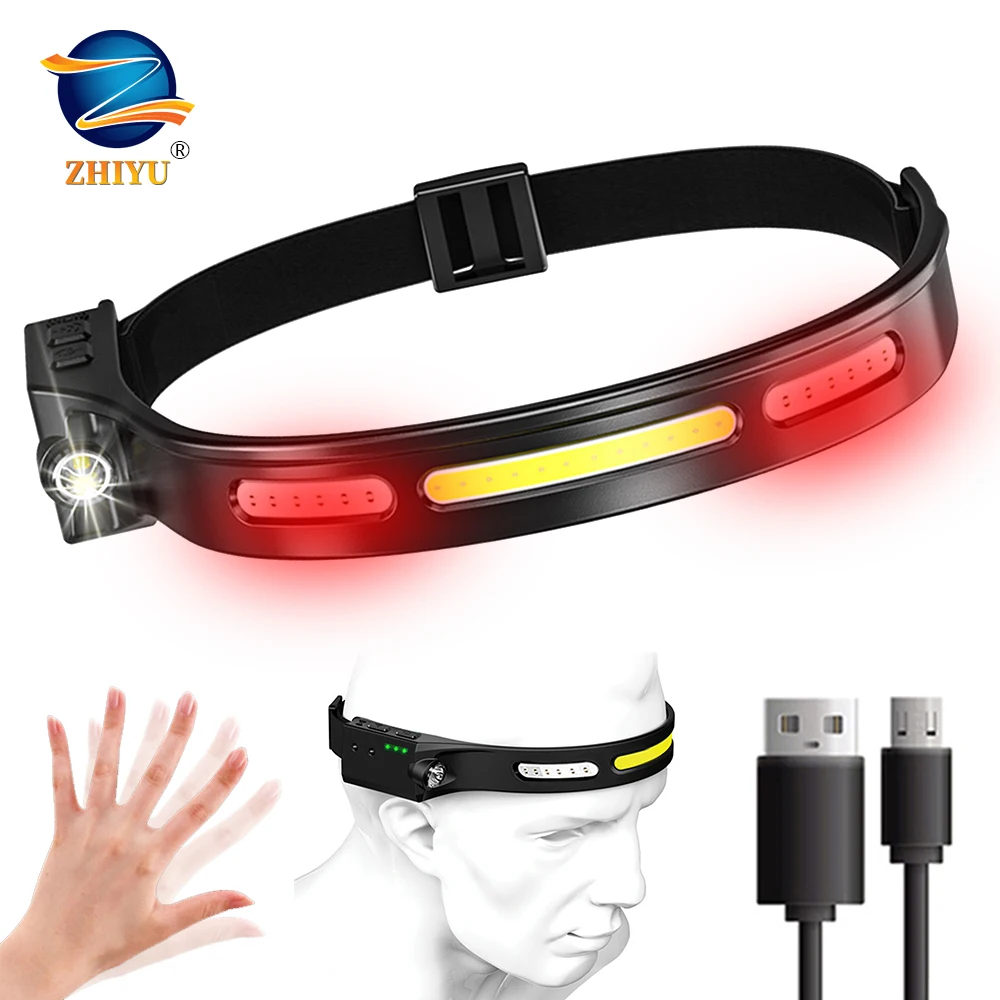 6 Modes Motion Sensor Headlight COB LED Headlamp with Built in Battery