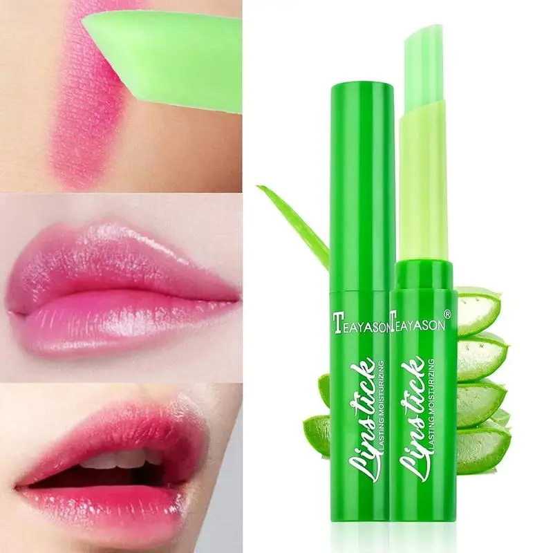 1Pcs TEAYASON Portable Aloe Vera Lip Balm Moisturizing Color Long Lipstick Tubes Lipstick Lipstick Lasting Changing H8D4