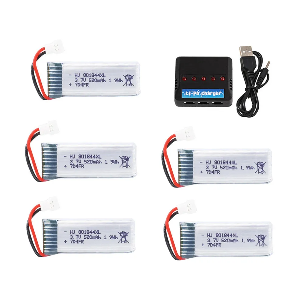 801844 3 7 В 520 мАч 25c Lipo аккумулятор и 5 в 1 зарядное устройство для H107P RC камера Drone