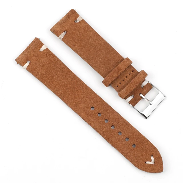 High Quality Suede Leather Vintage Watch Straps Blue Watchbands Replacement Strap for Watch Accessories 18mm 20mm 22mm 24mm Brown-White Line