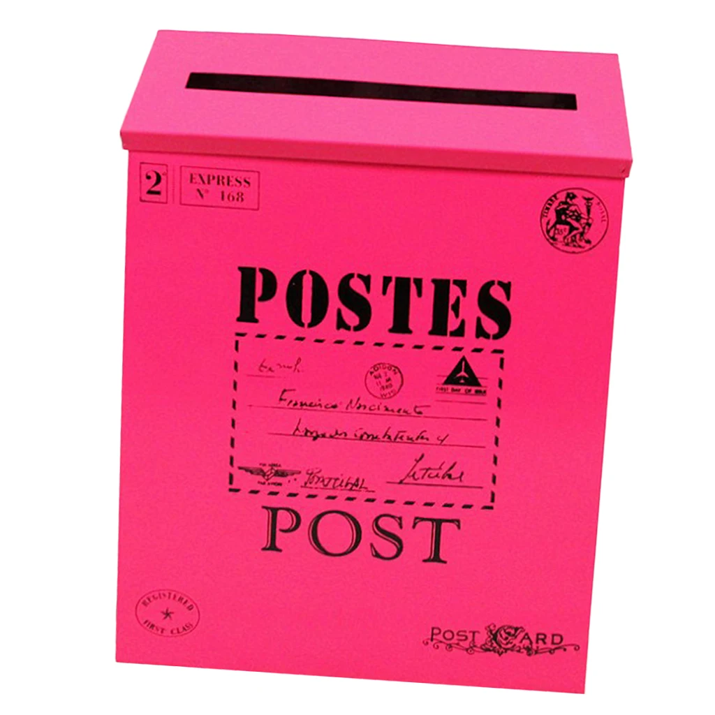  Vintage Galvanized Mailbox Letterbox Postbox Newspaper Holder Box Pink Outside Letter Post Mail Box Magazines Newspaper Box 