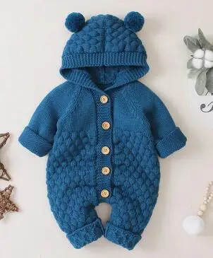 Детские комбинезоны; комбинезоны с длинными рукавами; осенне-зимние комбинезоны для новорожденных девочек и мальчиков; цельнокроеный комбинезон; вязаная одежда для маленьких детей - Цвет: 82W563  dark blue