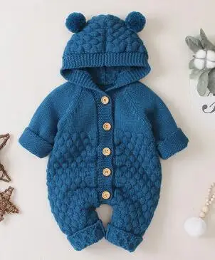 82W563 dark blue Детские комбинезоны для новорожденных; вязаный Осенний комбинезон с длинными рукавами и меховым воротником для мальчиков и девочек; зимняя детская одежда - Цвет: 82W563 dark blue