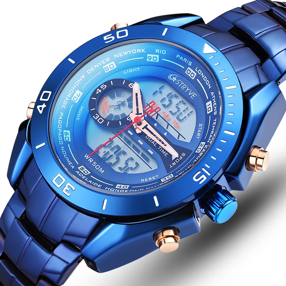 

Top Brand Luxury Mens Watch Stainless Steel Digital Quartz Men Military Watches LED Waterproof Sport Clock Male Wrist Watch