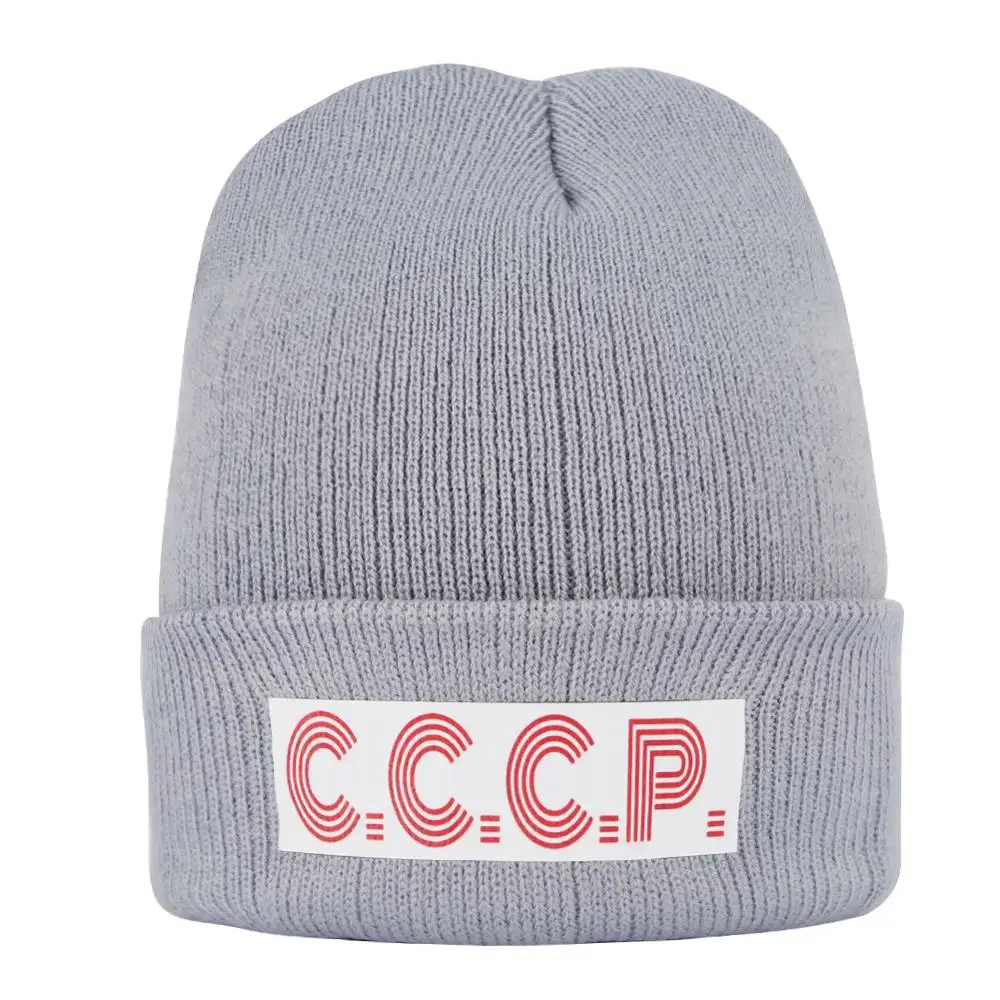 Русский, СССР Skullies Beanies Casquette шапка мужская русская буква вязаный берет осень и зима теплый унисекс помпон хип хоп шапка - Цвет: Grey