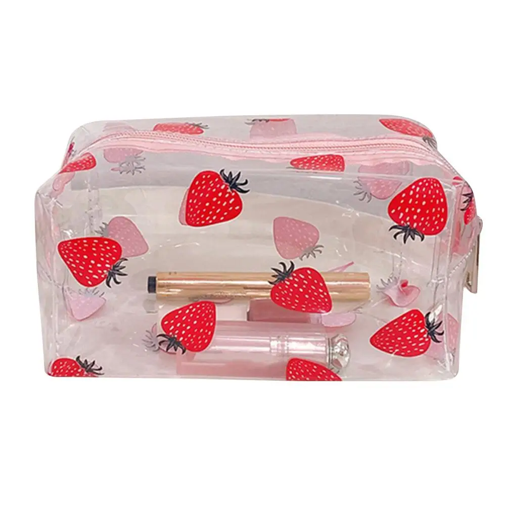 

Hot Cosmetic Bag Transparent PVC Fruit Print Cosmetic Wash Bag Women PVC Clear Travel Toiletry Storage Case Bath Wash Pouch Tote