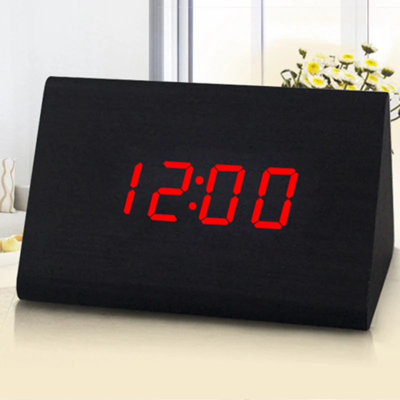 Черный Деревянный красный свет Led современный Despertador Digitalalarmclock деревянный стол будильник Голосовое управление деревянные часы - Цвет: black wood red light
