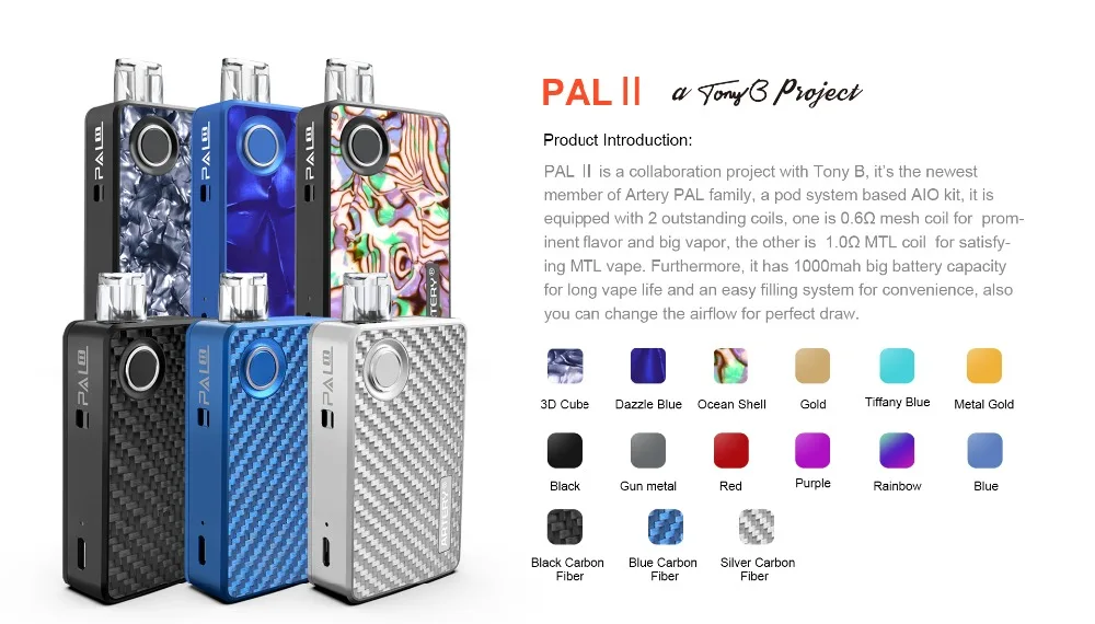 Electronic Cigarette Artery PAL II Pod vape kit with 3ml capacity 1000mAh battery 0.6ohm Mesh Coils 1ohm MTL Coil head VS Smoant (1)