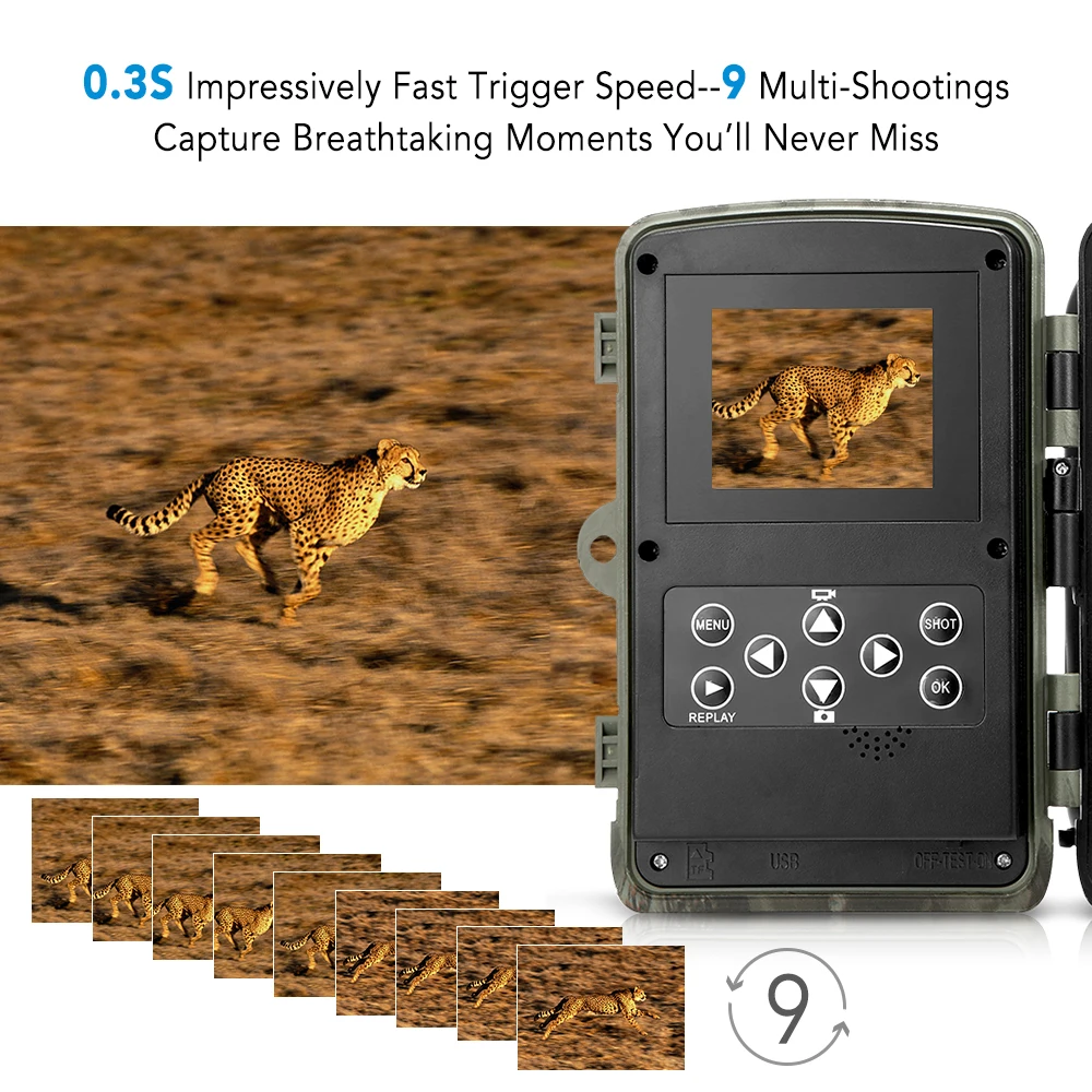 Для наблюдения в дикой природе камера 16MP 1080P Trail камера для спортивной охоты PIR датчик инфракрасного ночного видения 0,3 s Супер Быстрый