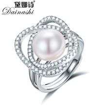 Dainashi, великолепное, 925 пробы, серебряное, циркониевое, Кристальное, регулируемое кольцо, вечерние, подарок, элегантное, пресноводное, культивированное жемчужное кольцо для женщин