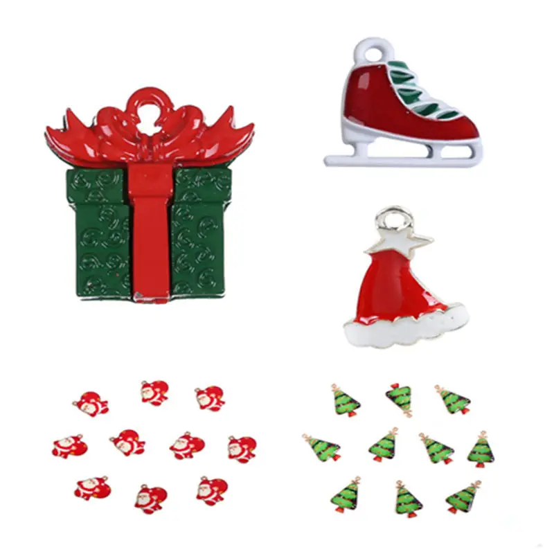 

10 PCs Zinc Alloy Christmas Charms Gift Box Tree Santa Claus Hats & Ice Skates Pendants For Trendy DIY Handmade Jewelry Making