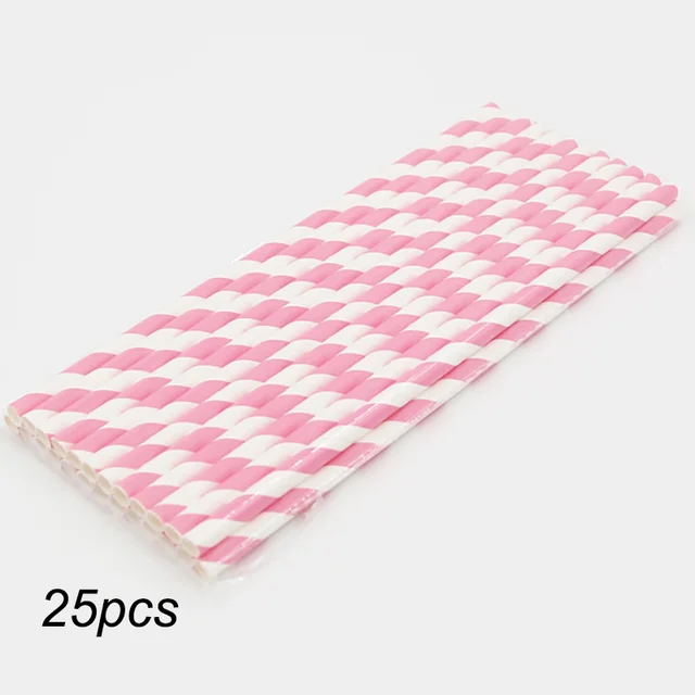 1set Disposable Tableware Rainbow Color Round Flat Paper Cup Paper Towel Party Supplies Birthday Wedding Party Decoration 25pcs pink straw