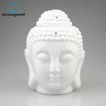 

Strongwell Thai Buddha Head Incense Burner Perforated Black White Ceramic Aromatherapy Stove Candle Essential Oil Incense Burner