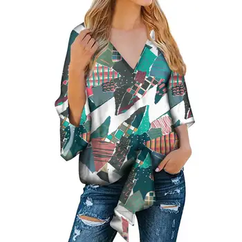 

wholesale Hot Sale Christmas style Print Women Plus Size Shirts Fashion Custom Shirts Soft Ladies Chiffon Shirts