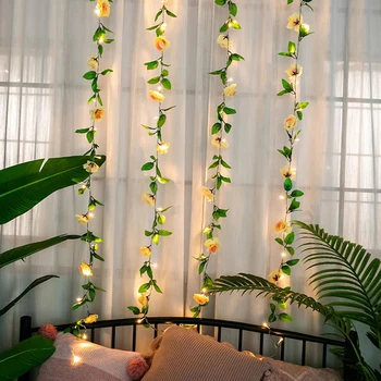 

NEW LED String Lights Garland Artificial Grape Leaves Vine Fairy String Light Battery Powered Outside Decoraing Garland Light 2M