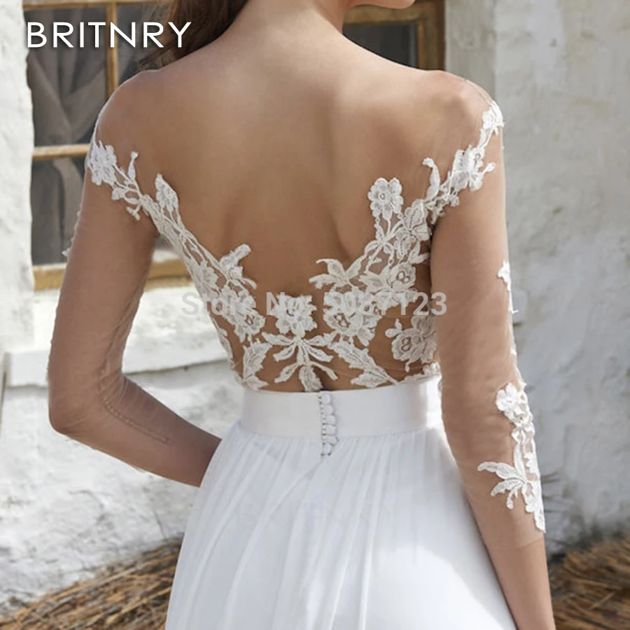 BRITNRY LORIE Boho Свадебное платье с аппликацией А-силуэта с длинным рукавом свадебные платья с открытыми плечами свадебное платье vestido de noiva