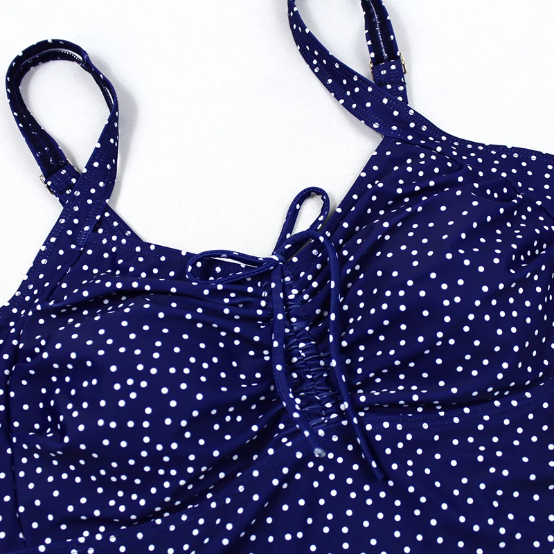 Танкини купальный костюм Женская одежда для плавания юбка размера плюс купальные шорты с принтом винтажный купальный костюм в черный горошек большой размер Пляжная одежда