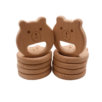 

10pcs Cartoon Bear Baby Nursing Teether Accessories Beech Wood Food Grade Sensory Toy DIY Teething Jewelry Pendant Baby Teether