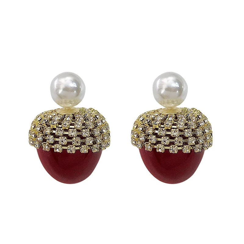 Fashion Stones Cherry Big Stud Earrings For Women Korean Style Front And Back New Brincos Jewelry bijoux