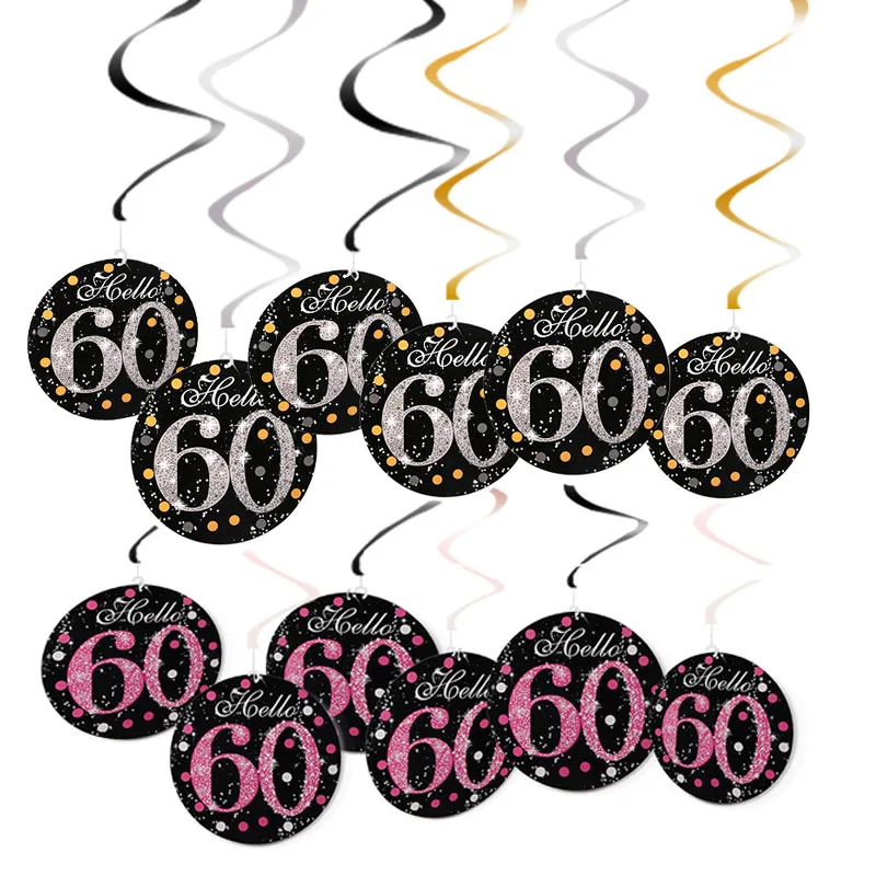 6 Pezzi 60 Anni Decorazione Di Compleanno Buon Compleanno 30 40 50 60 70 Anni Spirale Appesa Ornamenti Decorazioni Per Feste Di Compleanno