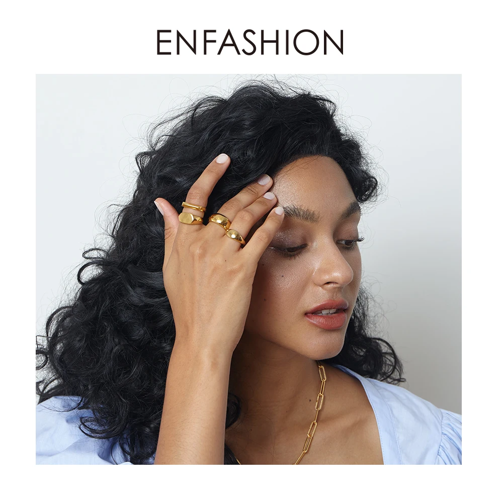 Женское плоское кольцо ENFASHION из нержавеющей стали в стиле панк золотого цвета