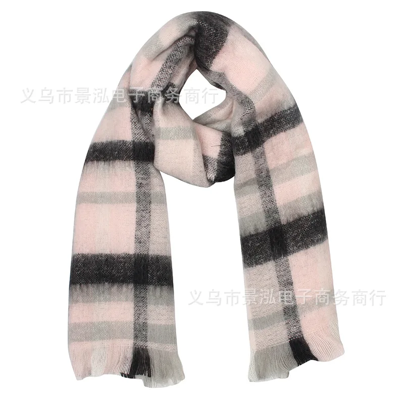 

2019 Winter New Style Plaid Tatting Europe And America Wealthy Bristle Thick Scarf Scarf around Beards Scarf