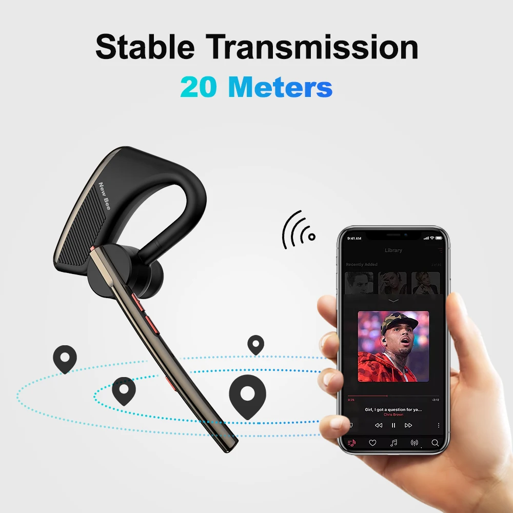 뉴 비 M50 블루투스 5.2 헤드셋, CVC 8.0 노이즈 캔슬링 이어폰, 무선 헤드폰, 음소거 듀얼 마이크, 핸즈프리 이어버드 이어피스