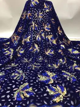 

New Popular velvet sequins lace fabric French Mesh Lace Fabric High Quality Sequence Fabric Nigerian Net Lace for Wedding Party