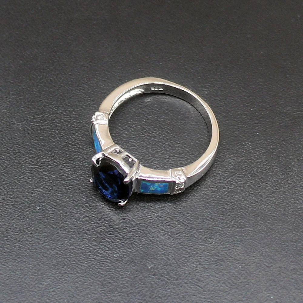 Gemstonefactory Jewelry Big Promotion Single Unique 925 Silver Blue Opal Sapphire Hot Charm Women Gifts Band Rings 7# 20214492