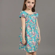 Детская Костюмы Новое летнее платье для девочек хлопок Цветочный принт платье принцессы милое детское красивое платье