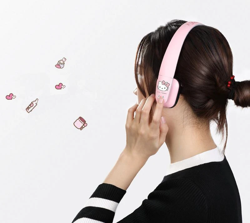 Модная Беспроводная bluetooth-гарнитура hello kitty, розовый/красный HIFI наушники с микрофоном для девочек