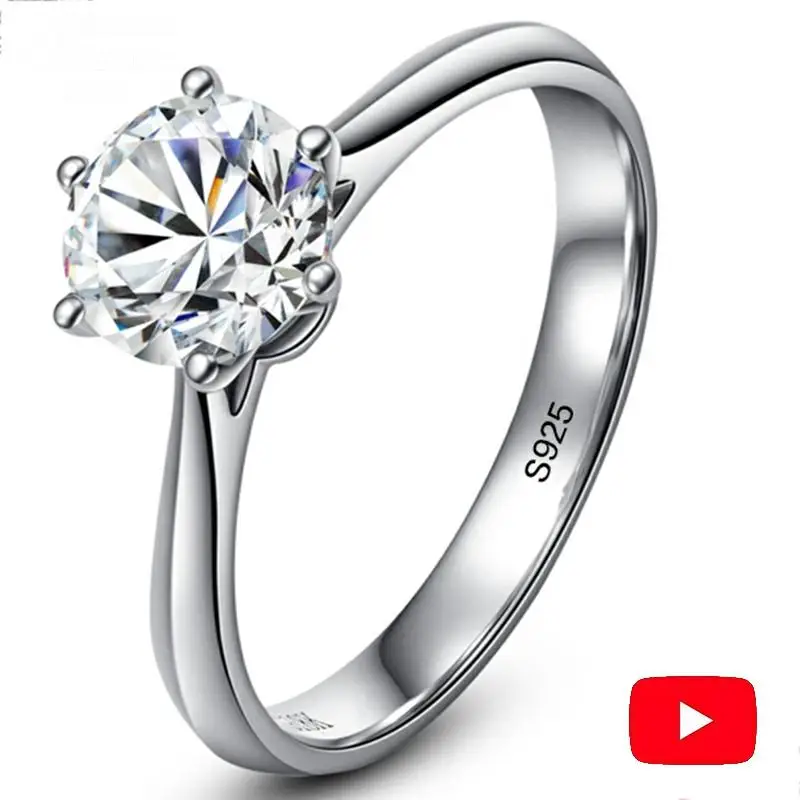 Ceny Diamentowy pierścionek czarny piątek tak robię klasyczny prosty 1 karatowy sen propozycja S925 srebro 925 pasjans okrągły cut 6 pazurów