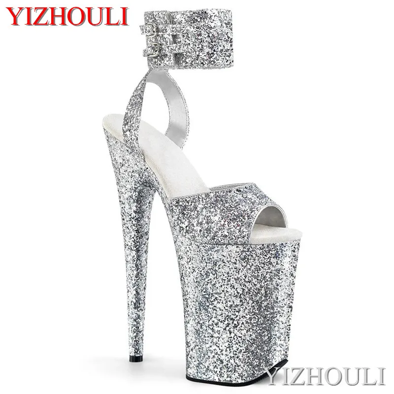 

9 inch ultra high heel sandals, sequined bag heel upper summer women 23 cm shoes, nightclub sexy model pole dancing sandals