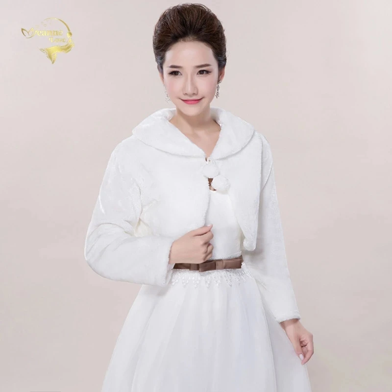White Red Faux Fur Shrug Cape Wraps Wedding Bridal Coats Jacket with Long Sleeves Special Occasion Winter Warm Women's Bolero