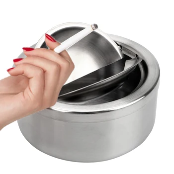 

Windproof Stainless Steel With Lid Cigarette Ashtray Ash Storage Case Round