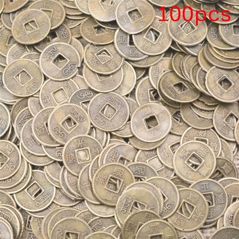 100 шт./лот, 10 мм, китайские древние монеты фэн-шуй, удача, домашний автомобильный декор, Дракон и Феникс, антикварные деньги, богатство