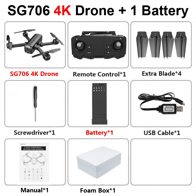 SG706 Профессиональный Дрон с 4K 1080P HD ESC двойной камерой WiFi FPV оптический поток широкий угол RC вертолет Квадрокоптер игрушка Z5 E58 - Цвет: SG706 4K 1B F