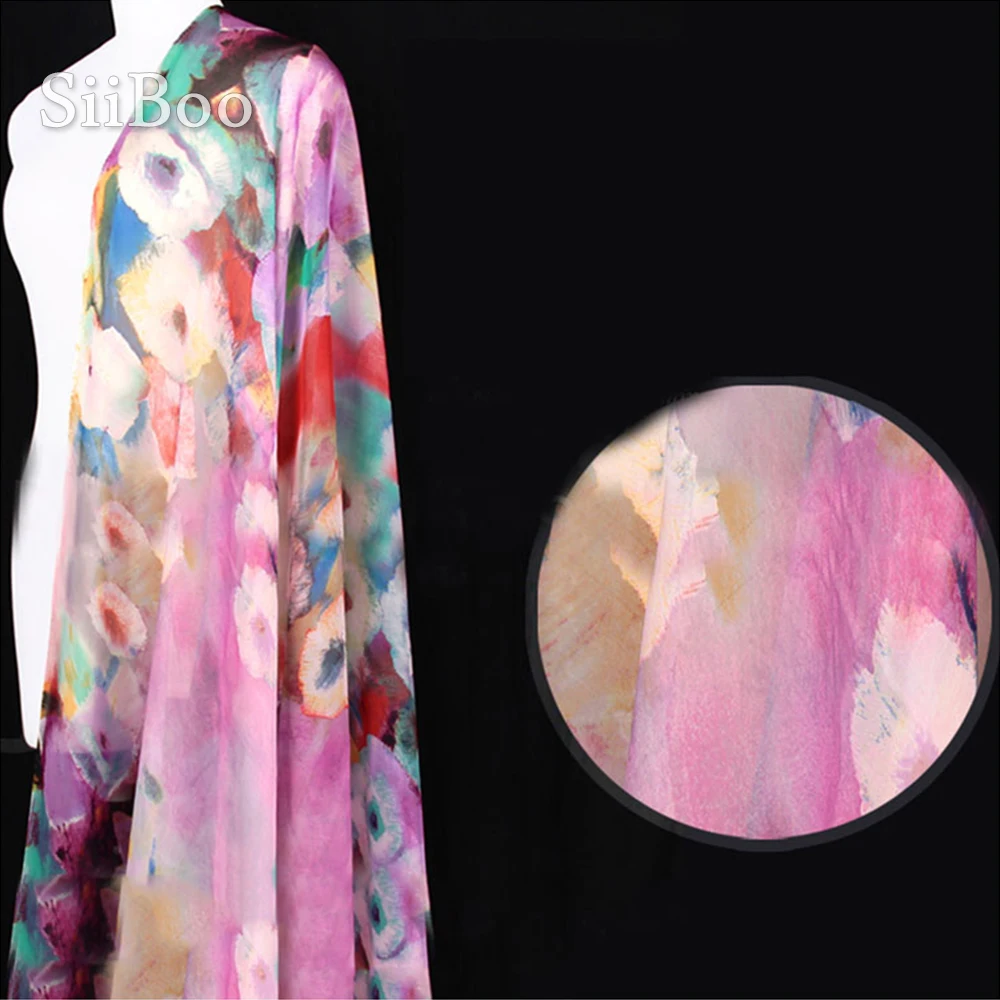 Цветок в Корейском стиле принт розовый оранжевый 100% натуральный шелк шифон ткань