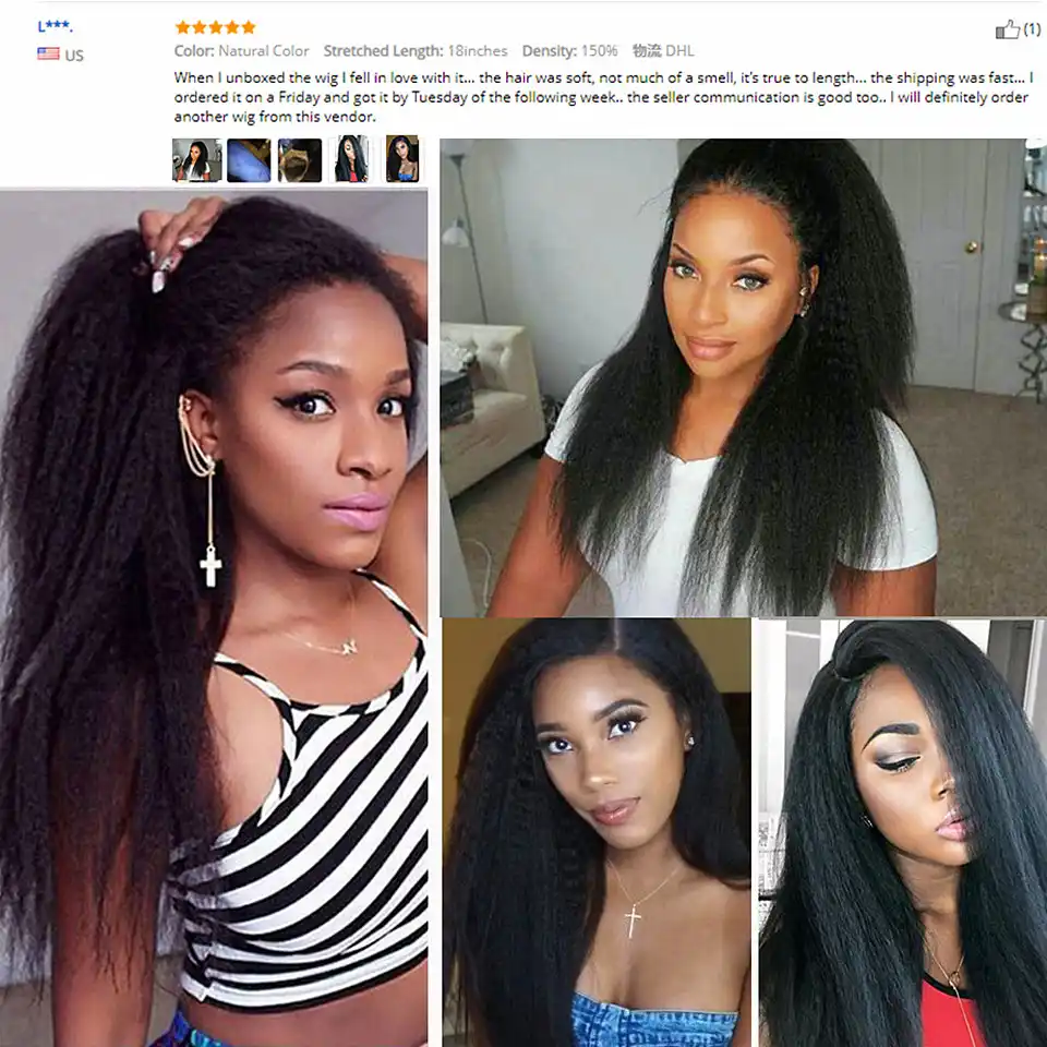 Brazilian Yaki Straight Full Lace Wig Preplucked Glueless Kinky