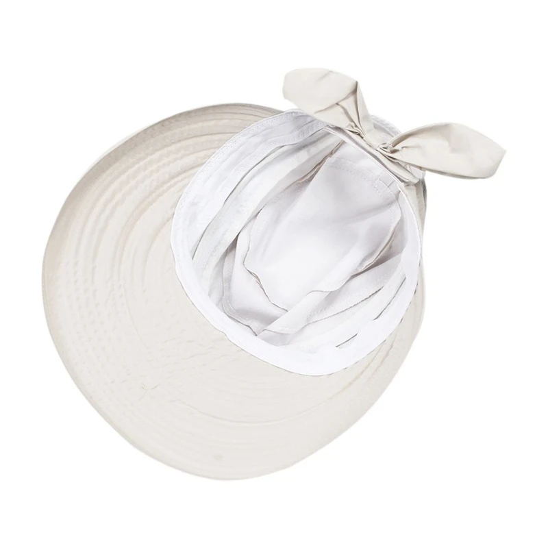 2 Pcs Summer Fashion Bowknot Big Visor Cap Beach Sun Hat, Dark Blue& Light Beige