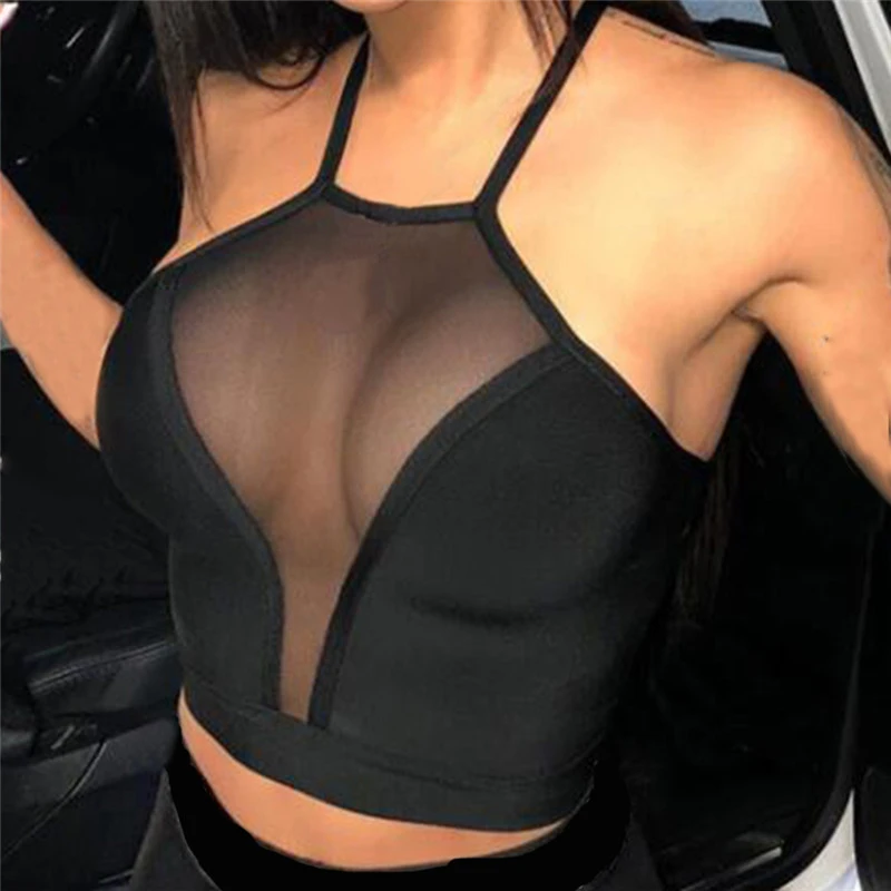 Sexy mesh crop top Summer Women Casual Tank Top Vest Blouse Sleeveless Sport Crop Tops Shirt See-through Transparent Crop Top spanx camisole