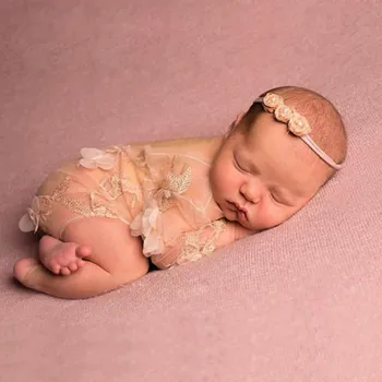 

Newborn Baby Photo Shooting Clothes Embroidery Lace Design Long Sleeve Round Neck Floral Infant Top