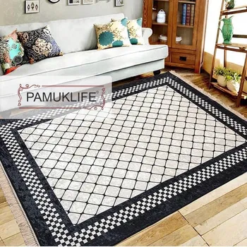 

Pamuklife Artificial Leather Based Non Slip Base Carpet Checkers Modern Super Soft Carpet Washable Daily Fashion Style