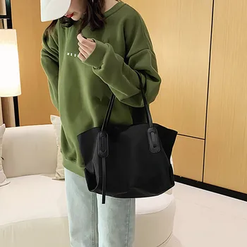 

Women's Canvas Bag Fashion Trend Large Capacity Shopping Bag Solid Color Canvas Handbags Shoulder Bag сумка для покупок