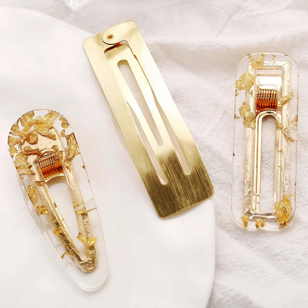

Cross border new hair style creative retro gold foil metal hair clip three piece set of INS net red same duck bill clip